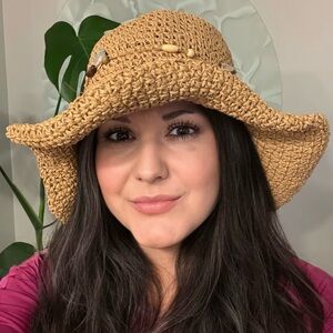 TIME AND TRU Woven Paper Straw Sun Hat Wide Brim Adjustable OS Resort Beach